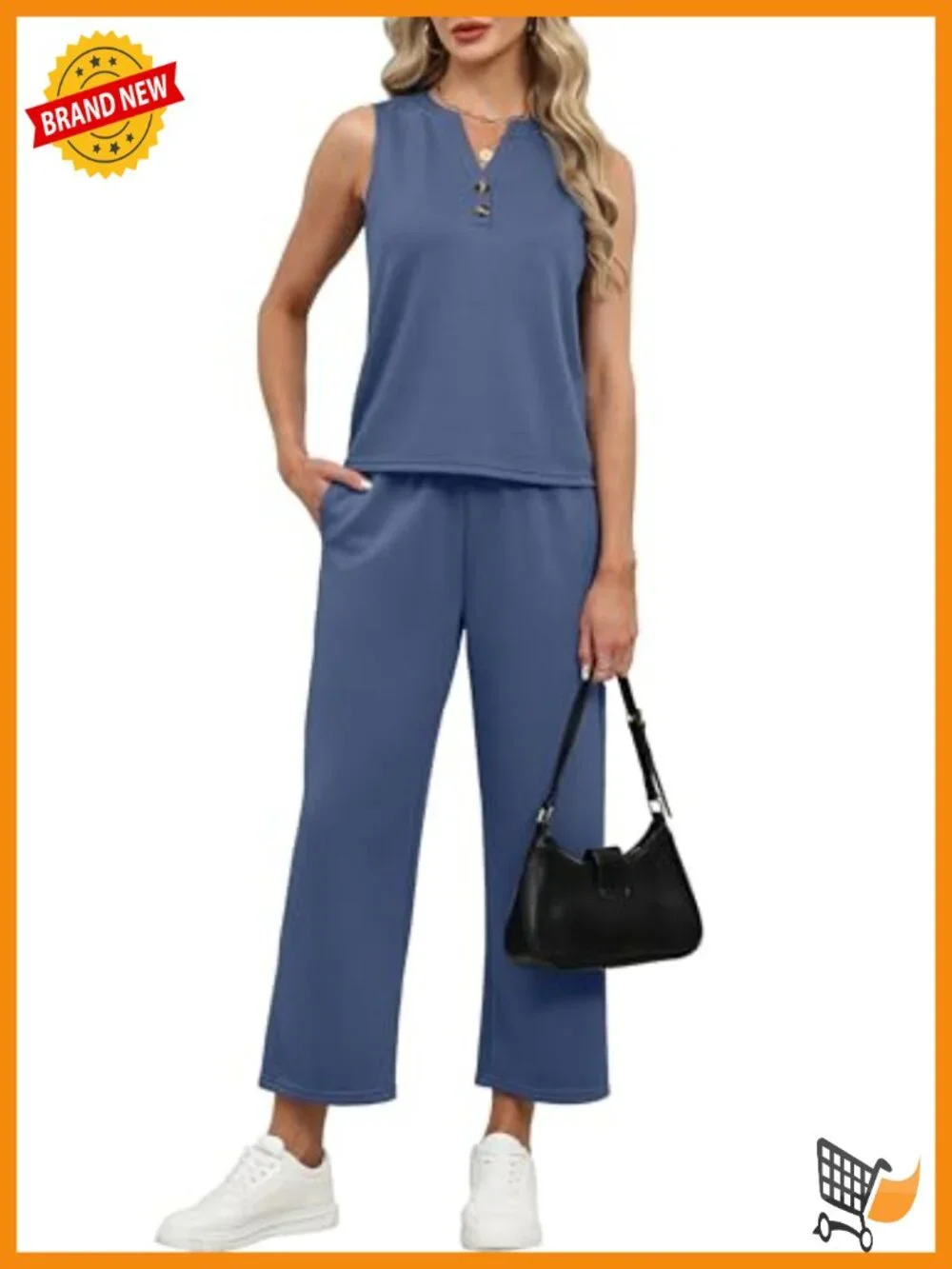 Two Piece Lounge Set V Neck Tank Top Wide Leg Pants Casual Travel Outfit